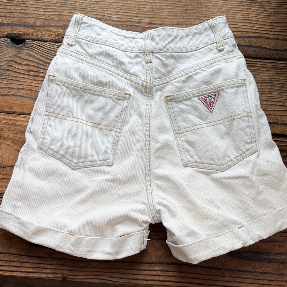 Vintage Guess Whitewashed Cuffed High Rise Jean Shorts - Picture 1 of 7
